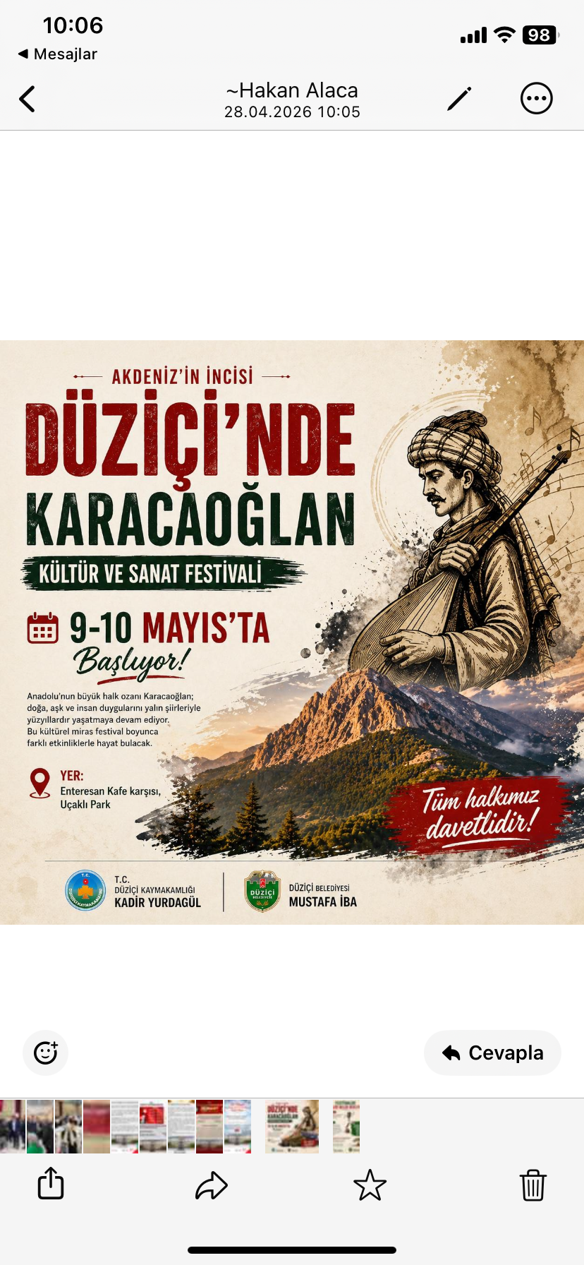 KARACAOĞLAN FESTİVALİNE DAVET